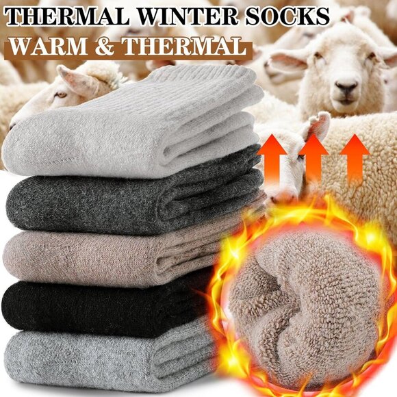 Womens Merino Wool Assorted Socks 5 Pairs Warm Thick Crew Cozy Winter Boot Socks - Picture 2 of 6